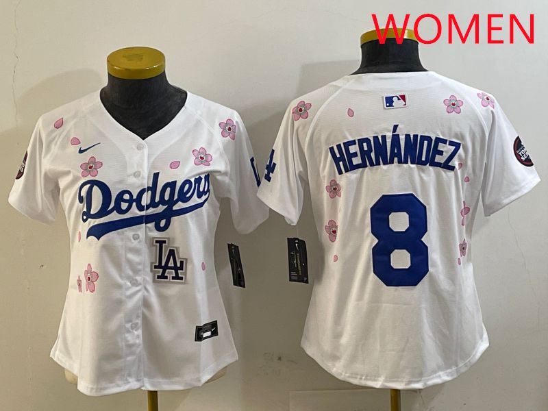 Women Los Angeles Dodgers 8 Hernandez White Sakura Edition 2025 Nike MLB Jersey style 5
